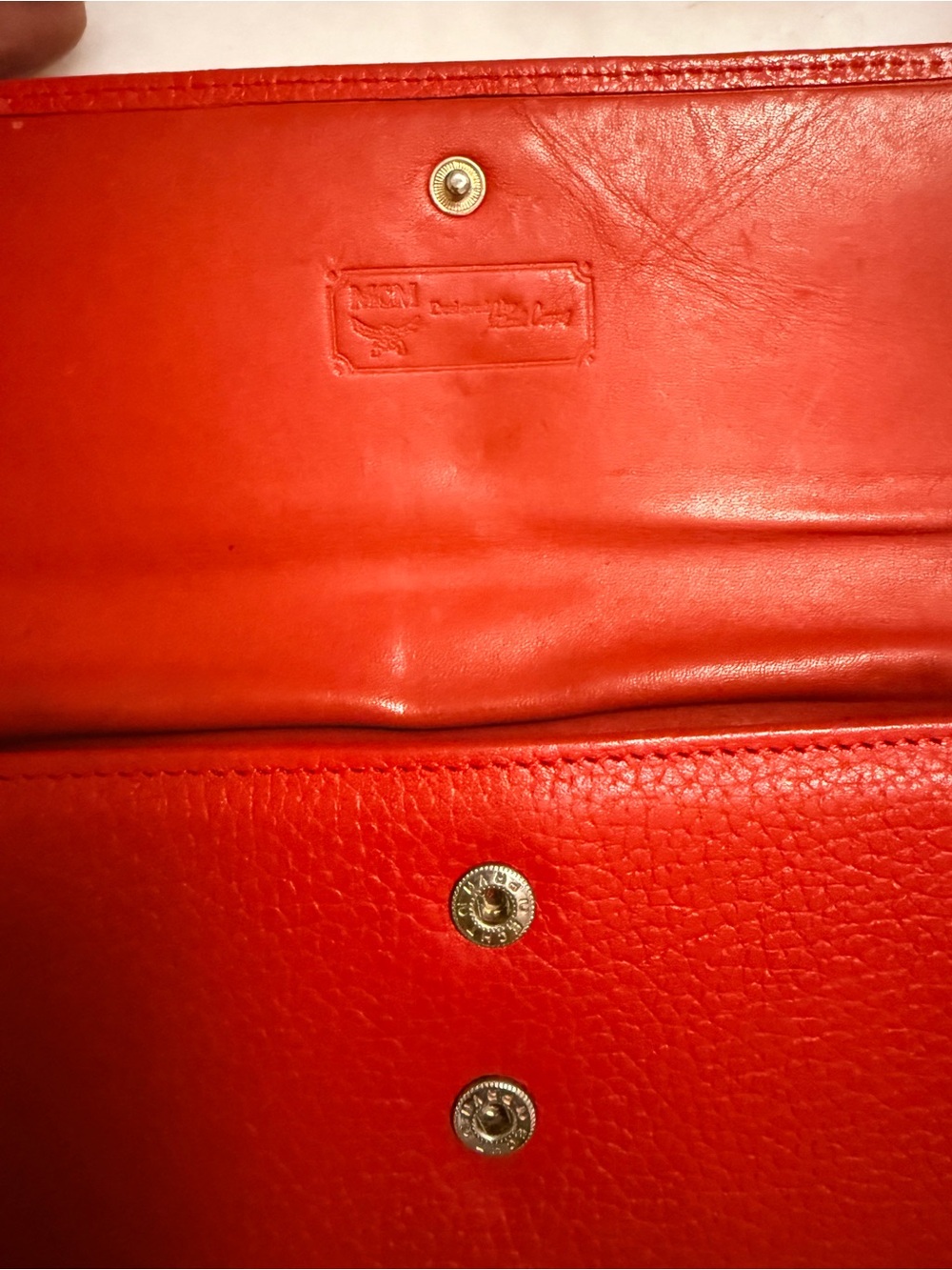 MCM Red Pebbled Leather Continental Wallet with Gold Accents - Picture 11 of 12